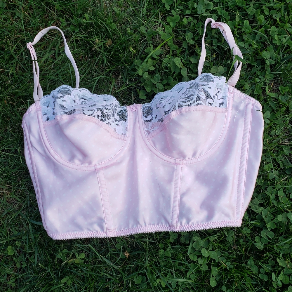 Vintage Petal Pink Polka-dot Corset Bra